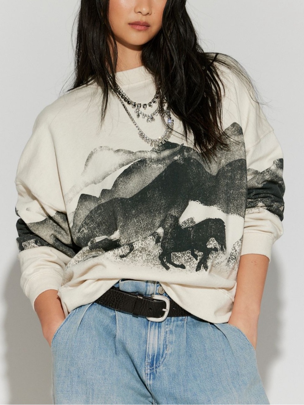 NWT Free People Ragabond The Range Crewneck Sweatshirt in vintage white
